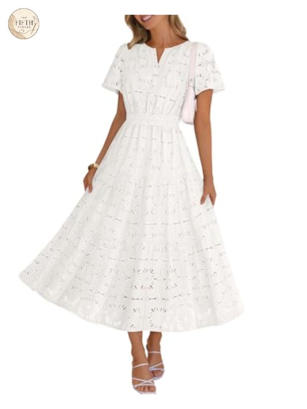 Women's Floral Eyelet Lace Maxi Dress Puff Sleeve Boho Beach Vacation